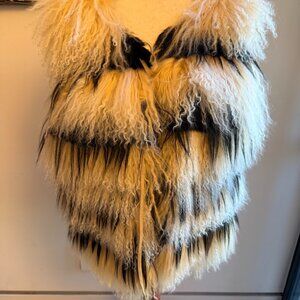 Two toned curly shearling vest - fully lined - leather ties